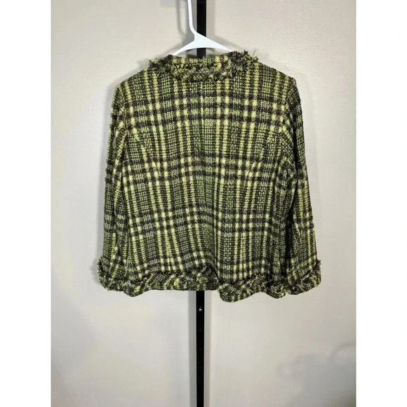 Chico's Size 1 - Petite Yellow Blk Button Front Wool Blend Tweed Blazer Jacket - Picture 6 of 9